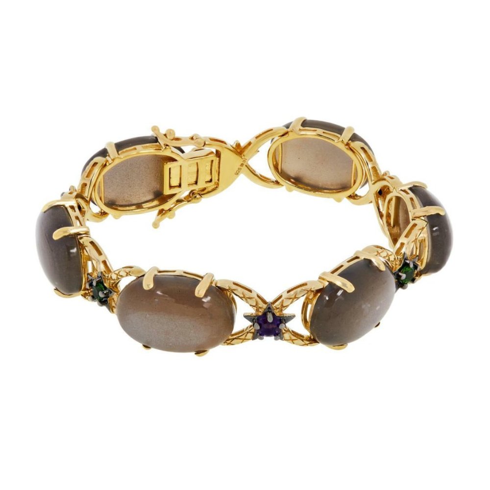 Colleen Lopez Goldtone Moonstone, Chrome Diopside and Amethyst Bracelet 7"